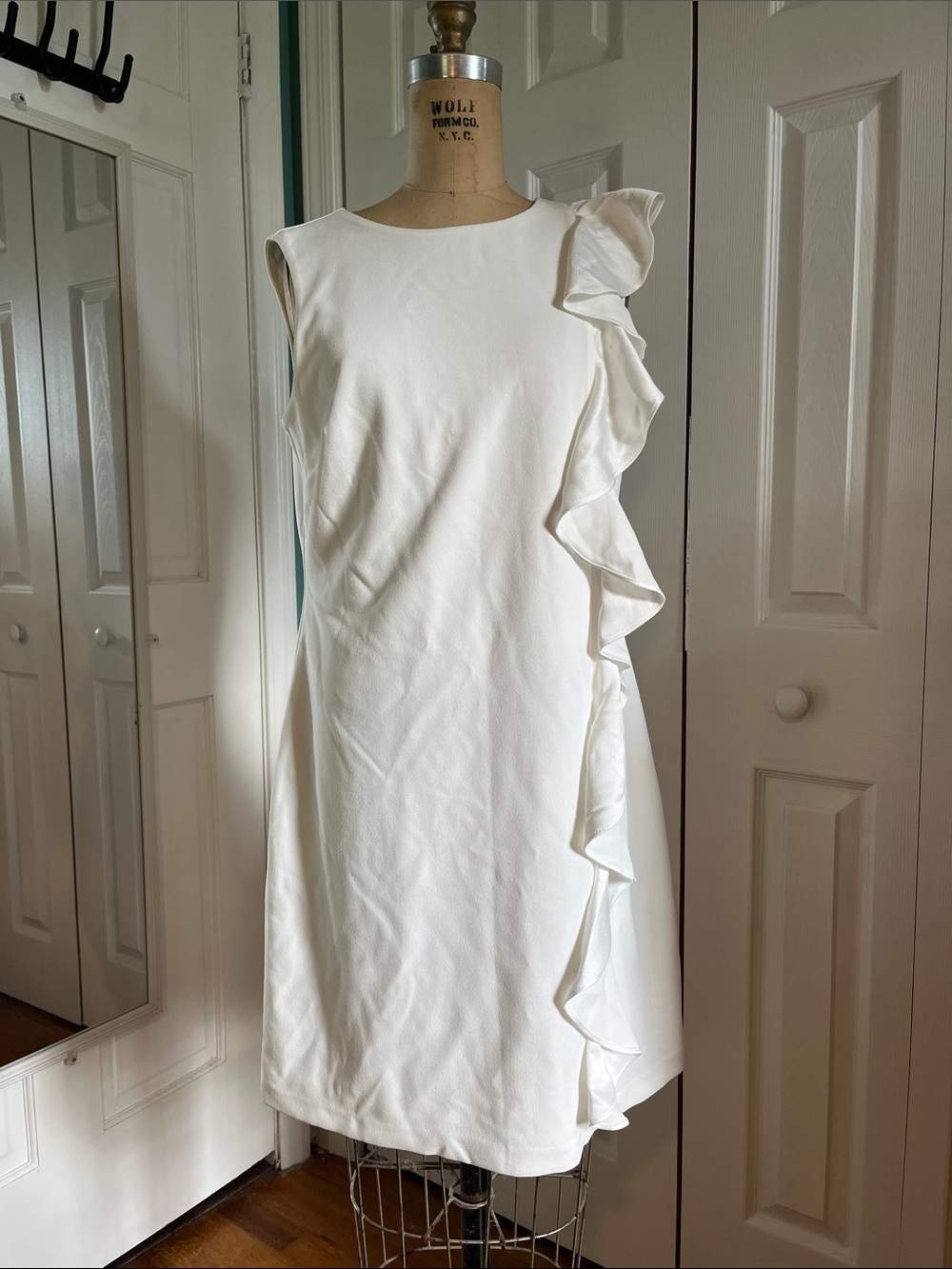 White House Black Market White Ruffle-Accent Shift Dress